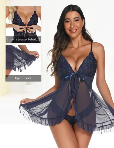 Miniatura 5 de Queenfox Lencería para mujer, camisón de encaje sexy para mujer