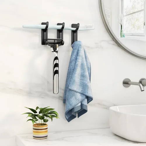 Miniatura 3 de pickpiff - Ganchos adhesivos de pared para abrigos - Colgador resistente de puerta, gancho de metal para colgar toalla, bolso, bata, mochila, Negro