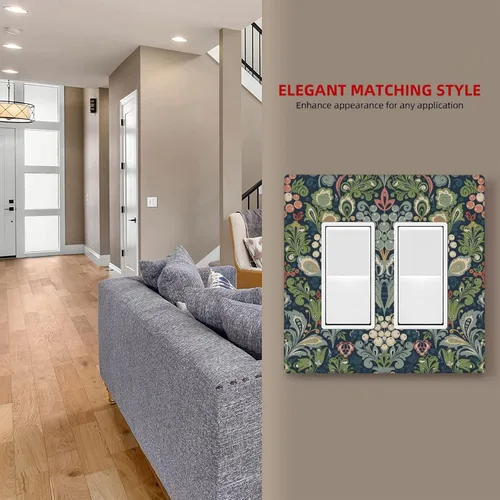 Miniatura 7 de William Morris Floral Boho Azul Medianoche Azul Bohemio Flor Doble Basculante/Decora Cubiertas de Toma Decorativas 2 Gang Interruptor de Luz Retro