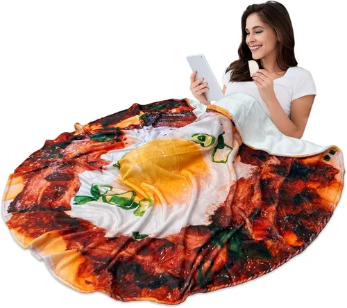 Miniatura 11 de Manta redonda de tortilla para adultos, manta grande de franela suave y cómoda con diseño de queso y pizza, manta para niños, artículos extraños