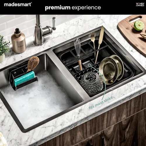 Miniatura 2 de madesmart Estante plegable para platos, estación de secado de platos plegable para platos, cuencos, tazas y utensilios, tabla de drenaje integrada