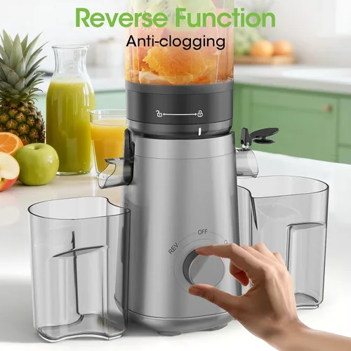 Miniatura 5 de Máquinas de exprimidor, exprimidor de prensa en frío con canal de alimentación de 5.3" de ancho para verduras y frutas enteras, alto rendimiento