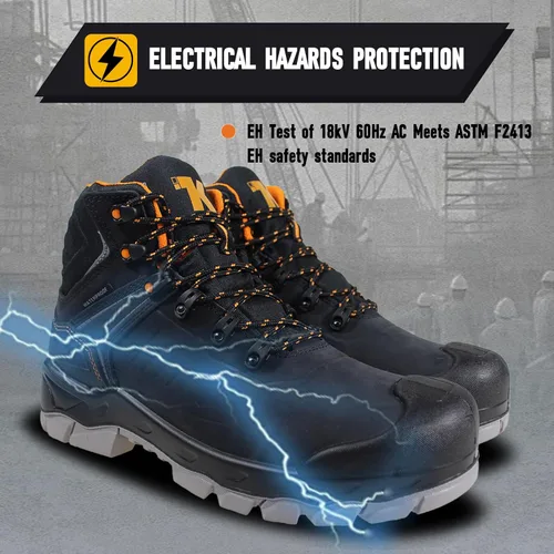 Miniatura 4 de Botas de punta compuesta: botas de trabajo impermeables para hombres, cuero genuino Nubuck, a prueba de pinchazos, suela de goma antideslizante al