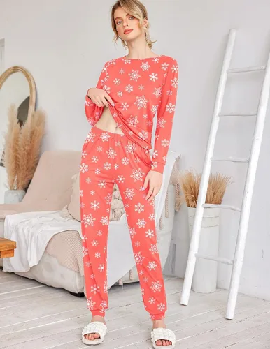 Miniatura 244 de Ekouaer Conjunto de pijama de manga larga para mujer, ropa de dormir suave con cuello redondo y bolsillos