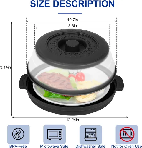Miniatura 5 de Funda de alimentos para microondas de 10.7 pulgadas con alfombrilla aislante de calor, cubierta plegable antisalpicaduras de microondas