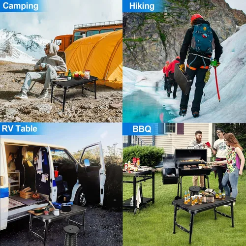 Miniatura 8 de KPR Juego de mesa plegable y taburete retráctil, mesa plegable portátil para camping, ligera pero más resistente, con taburete ajustable para picnic