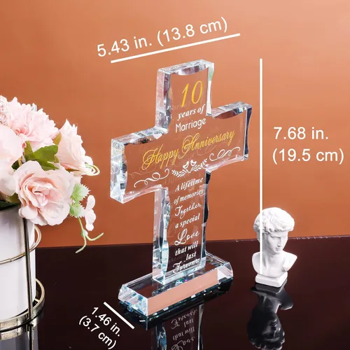 Miniatura 2 de YWHL Feliz 10º Aniversario Regalos de Cruz de Cristal para Esposa, Regalos Religiosos del 10º Aniversario de Boda para Pareja, Decoración de Fiesta
