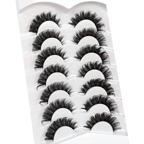 Miniatura 287 de Pooplunch - Pestañas postizas finas de visón sintético, estilo ojo de gato, naturales, cruzadas, tipo racimo, efecto 8D de volumen, tiras