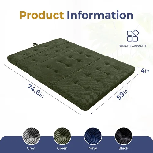 Miniatura 2 de MAXYOYO Sofá cama plegable de 4 pulgadas, sofá plegable copetudo, sofá portátil con asas, cubrecolchón de cama de invitados, tapete portátil