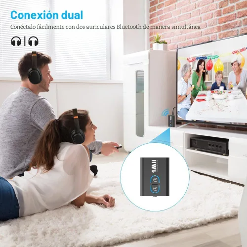 Miniatura 2 de 1Mii Receptor transmisor Bluetooth 5.3 para TV a auriculares inalámbricos, doble enlace aptX adaptativo/baja latencia/audio HD, adaptador auxiliar