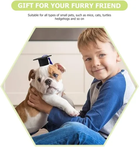 Miniatura 2 de Gorra de graduación para mascotas con borla azul, 2 unidades, mini sombreros de soltero para conejillo de indias, gatos, cachorros, hámsters, perros