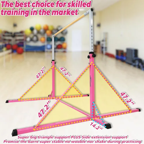 Miniatura 4 de Barra de gimnasia para niños y adultos de 5 a 25 años, 6 pies de ancho, base de 7.2 pies de largo, barra horizontal para gimnasia, barra kip