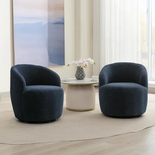 Miniatura 40 de FOXHUNTER Silla giratoria de barril, sillón individual pequeño de 360°, cómodo sofá redondo, sillas de botón acolchadas, modernas sillas de acento