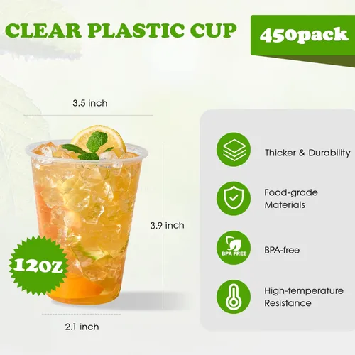 Miniatura 2 de Lilymicky Paquete de 450 vasos de plástico transparente de 12 onzas, vasos de plástico desechables en frío para fiestas, picnic, barbacoa, viajes