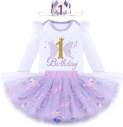IDOPIP Disfraz de mariposa para el primer cumpleaños de bebé niña con lentejuelas, falda tutú, diadema para sesión de fotos