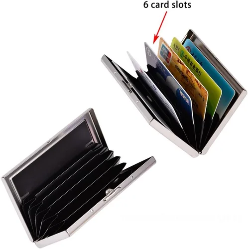 Miniatura 6 de RFID - Tarjetero de acero inoxidable, protector de tarjetas de crédito para hombre y mujer