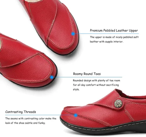 Miniatura 3 de TERRIKAT Mocasines clásicos casuales de cuero para mujer, con puntera tipo mocasín, cómodos para caminar, zapatos de trabajo ligeros