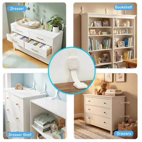 Miniatura 2 de YEYA - Anclajes de muebles mejorados sin taladrar para bebés, correas ajustables antipuntas, paquete de 4 Correas ajustables antipuntas, a prueba