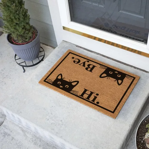 Miniatura 2 de Tapete divertido de fibra de coco con texto en inglés «Hi Bye», bonito tapete con temática de gato, decoración de porche delantero, tapete fino