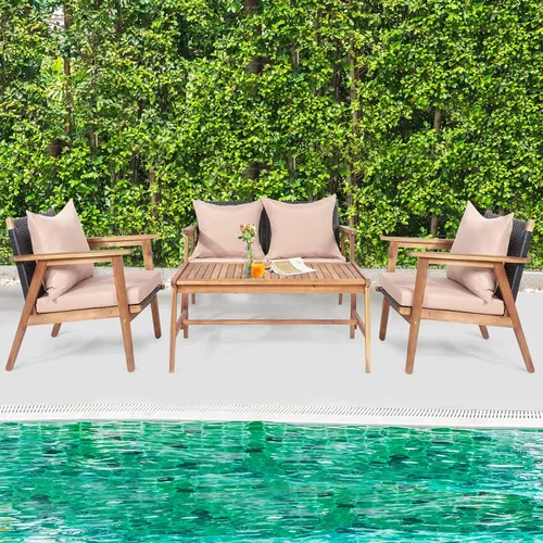 Miniatura 9 de RELAX4LIFE Juego de muebles de patio al aire libre, juego de sofá de mimbre de 8 piezas con mesa auxiliar, asiento, cojines de respaldo, marco