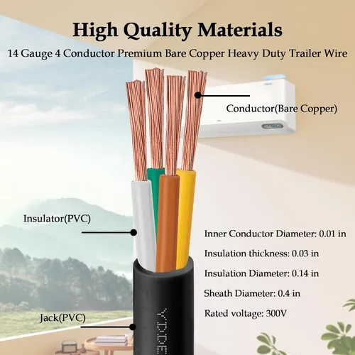 Miniatura 2 de Cable de control de 4 conductores 14 AWG de 25 pies – YDDECW 14/4 cable 100% cobre puro para sistemas de aire acondicionado mini split y bomba