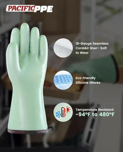 Miniatura 3 de Guantes de horno resistentes al calor PACIFIC PPE, guantes de seguridad de grado alimenticio con revestimiento de silicona impermeable y engrosada
