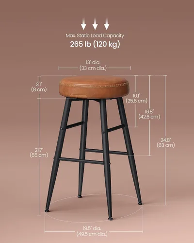 Miniatura 3 de VASAGLE EKHO Collection - Juego de 2 taburetes de bar, taburetes de cocina, taburetes de desayuno, cuero sintético con costuras, modernos