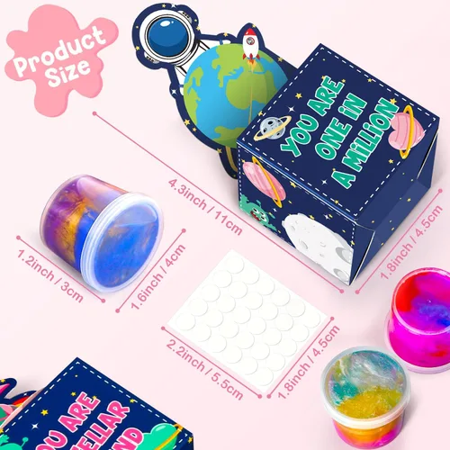 Miniatura 4 de SURCVIO Paquete de 28 regalos para el día de San Valentín para niños, slime de galaxia con caja de tarjetas de felicitación, juguete para aliviar