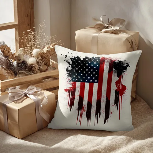 Miniatura 2 de Batmerry American Flag Ink Dot Throw Pillow Covers, Red Blue White Stars Abstract Decorative Pillow Covers Digital Printing Blended for Couch Sofa