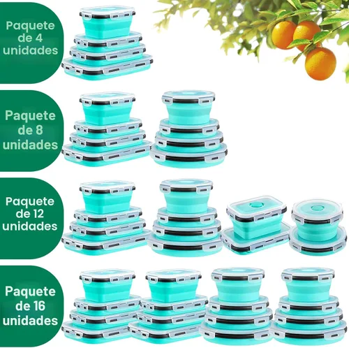 Miniatura 2 de Sudaya Paquete de 8 Recipientes de Almacenamiento de Alimentos Plegables Con Tapas, Juegos de Recipientes de Almacenamiento Plegables Tazones
