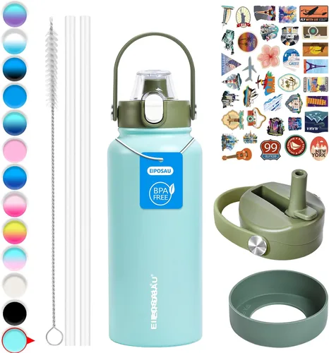 Miniatura 33 de Botella de agua aislada con tapa, bota y calcomanías, botella de acero inoxidable de 24 onzas, sin sudor, mantiene el frío las 24 horas, botella