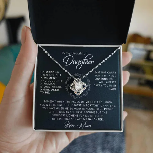 Miniatura 8 de John-dhh Collar con texto en inglés "To My Beautiful Daughter", regalo de mamá a hija, collar de nudo de amor, regalo de graduación, regalo