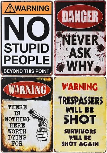 No Stupid People - Placas de metal para decoración de cueva de hombre vintage para pared del hogar, 8 x 12 pulgadas, juego de 4 (B)