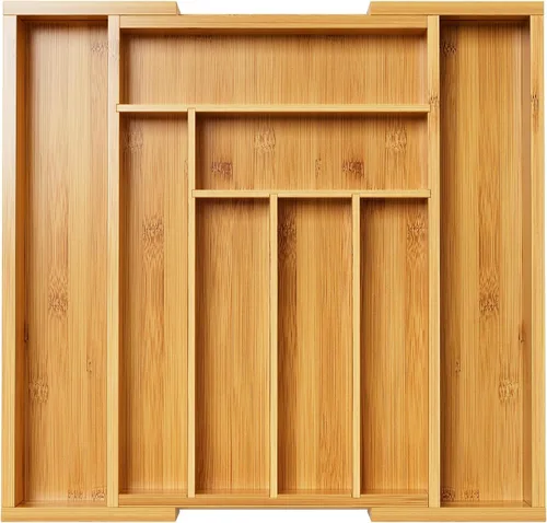Miniatura 16 de Pipishell - Organizador de Cajones Extensible de Bambú para Soporte de Utensilios, Bandeja de Cubiertos Ajustable, Organizador de Divisores