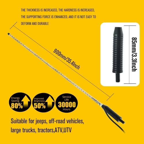 Miniatura 6 de 2 luces LED de látigo de 3.2 pies, luz LED estroboscópica automática de 270° para ATV UTV, con base de resorte, luces de látigo de antena