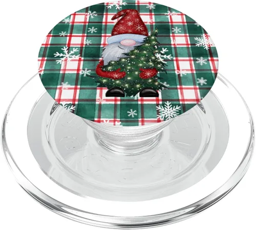 Miniatura 8 de Lindos gnomos de Navidad, copos de nieve a cuadros verdes y rojos, estilo vintage, PopSockets estándar PopGrip
