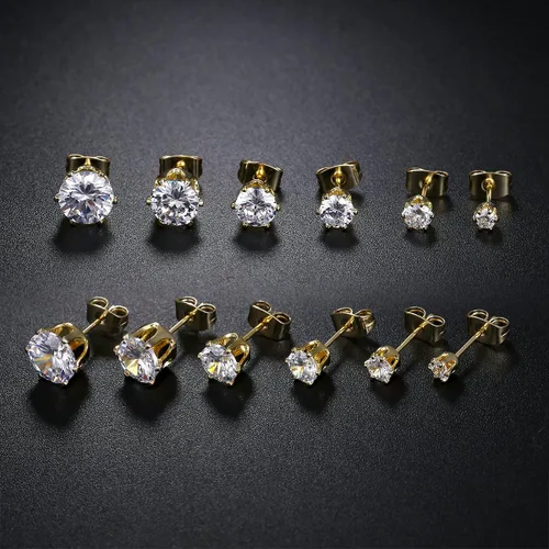 Miniatura 5 de GEMSME 18K YellowWhite Gold Plated Round Cubic Zirconia Stud Earrings Pack of 6
