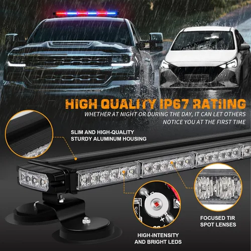 Miniatura 3 de XRIDONSEN - Barra de luz estroboscópica de techo de 28.4 pulgadas, 80 luces LED de seguridad magnéticas Luces de tráfico de doble cara
