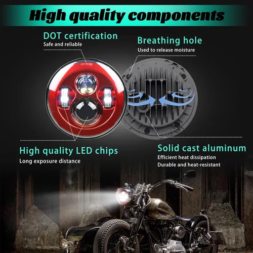 Miniatura 3 de SKTYANTS Faro delantero de motocicleta de 7 pulgadas LED rojo Faro de motocicleta proyector compatible con Touring Street Electra Glide Road King