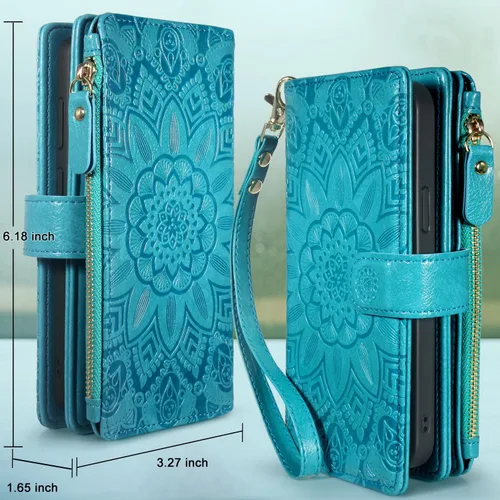 Miniatura 2 de Harryshell Cartera de cuero con cremallera magnética desmontable con bolsillo para efectivo con ranuras para tarjetas, correa de muñeca para iPhone
