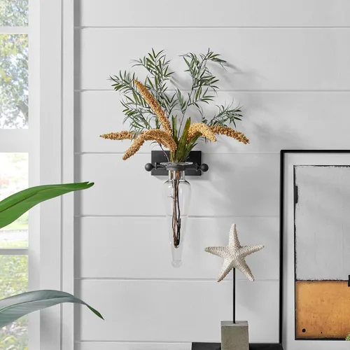 Miniatura 2 de Danya B Jarrón decorativo de pared de ánfora de cristal sobre aplique de hierro con remates de vidrio transparente, decoración de pared