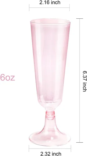 Miniatura 5 de bUCLA Paquete de 60 copas de champán de plástico rosa desechables, copas de champán de plástico de 5 onzas, tazas de champán elegantes, ideales