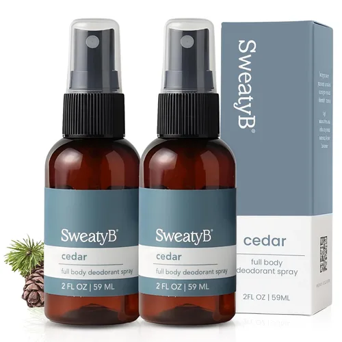 Miniatura 10 de SweatyB® Spray desodorante de cuerpo completo, no irritante, sensible a la piel, para mujeres y hombres, fabricado en Estados Unidos, cedro, 2
