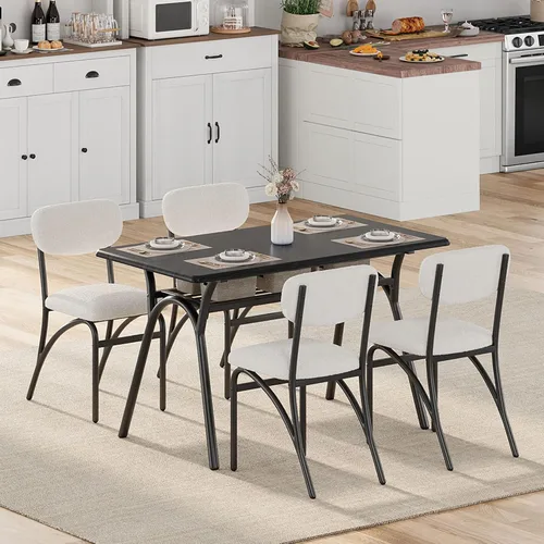 Miniatura 7 de GarveeHome Juego de 4 sillas de comedor beige tapizadas, sillas de comedor modernas con patas de metal para sala de estar, comedor, cocina, 4 sillas