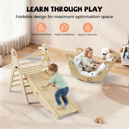 Miniatura 9 de Pikler - Juego de escalada triangular con cojín, juguetes de escalada plegables para interiores, gimnasio Montessori para niños pequeños, escalador