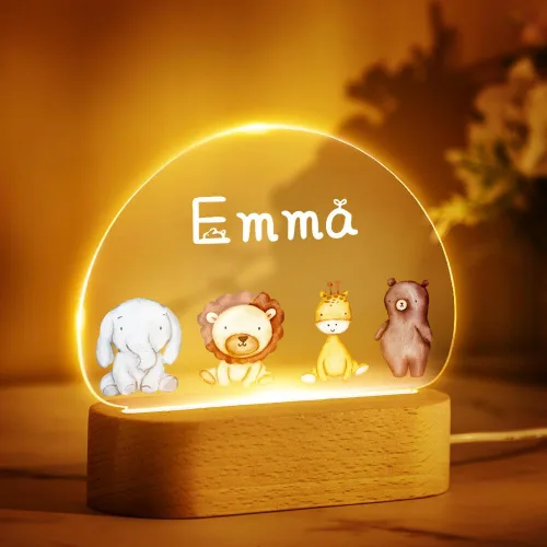 Miniatura 8 de VEELU Regalos personalizados para niños, luz nocturna con nombre personalizado con lindos animales, lámpara LED acrílica para bebé, regalo