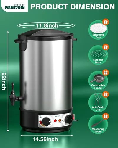 Miniatura 6 de WantJoin Enlatadora eléctrica de acero inoxidable de 33 cuartos de galón de 1800 W, temperatura ajustable de 86 a 212 °F y temporizador de 30 a 180
