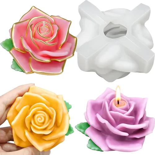 Miniatura 9 de Juego de 3 moldes de vela de peonía para hacer velas, juego de moldes de silicona 3D grandes + medianos + pequeños para fundición de resina epoxi, 3