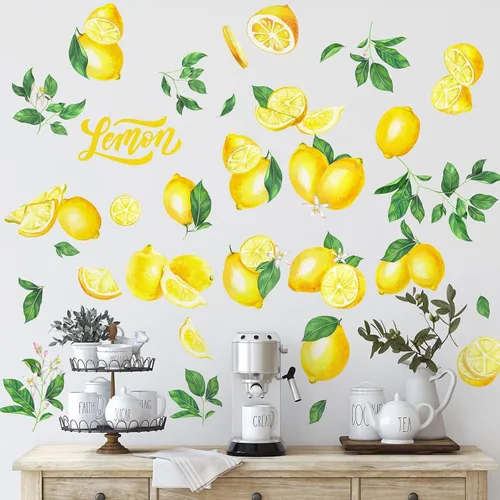 Miniatura 11 de Epakh 41 calcomanías de pared de limón, manzana, cereza y fresa, calcomanías para despegar y pegar, decoración de pared para gabinete de cocina