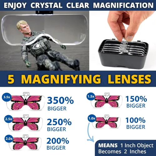 Miniatura 3 de Vision Aid Lupas con luz LED, 5 lentes, diadema, estuche de almacenamiento Lupa de montaje en cabeza iluminada manos libres para manualidades